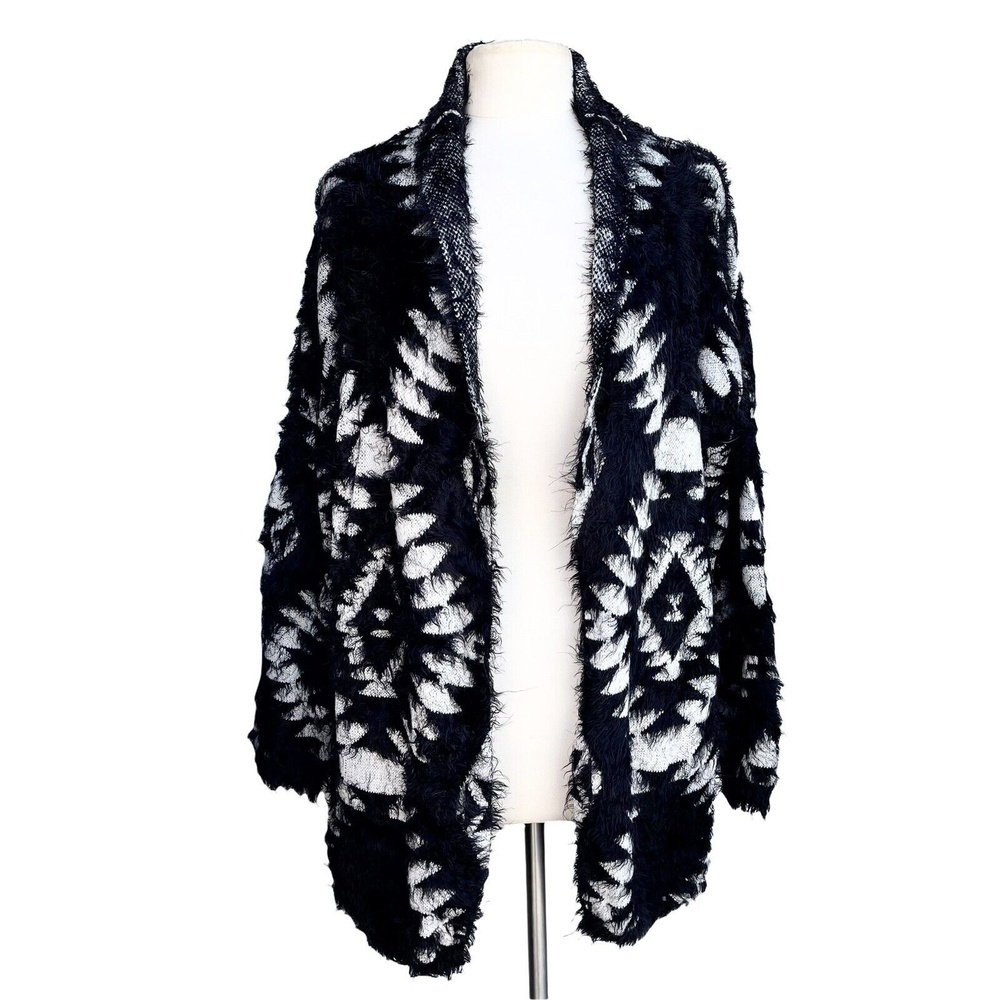 COTTON CANDY Open Cardigan Women’s M/L Black Aztec Fuzzy Long Sleeve Sweater